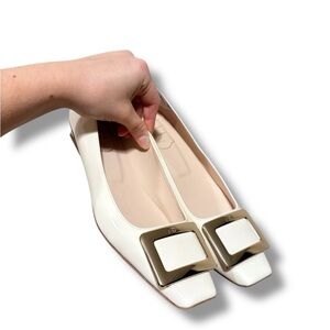 Roger Vivier White Flats with Gold Buckle